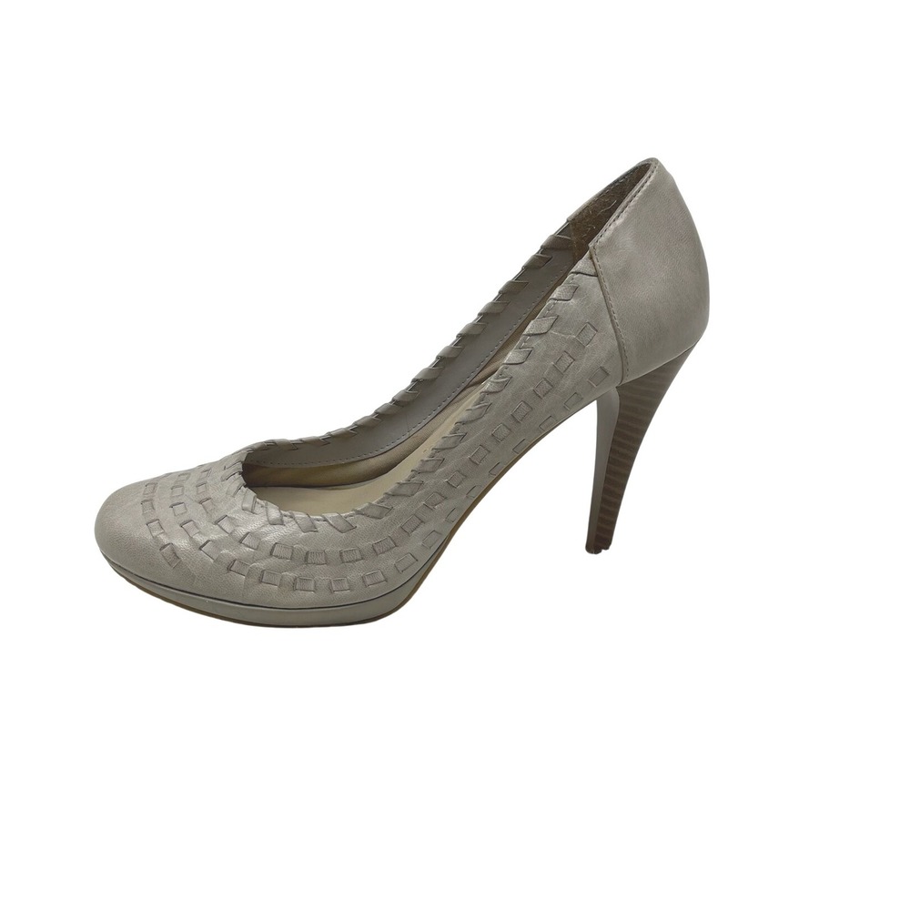 Andrew Geller Grey Beige Leather Heels Woven Stiletto 4" Heel Womens Size 9.5